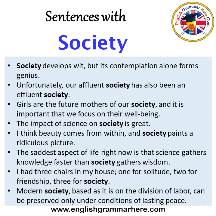 Sentences with Society, Society in a Sentence in English, Sentences For Society