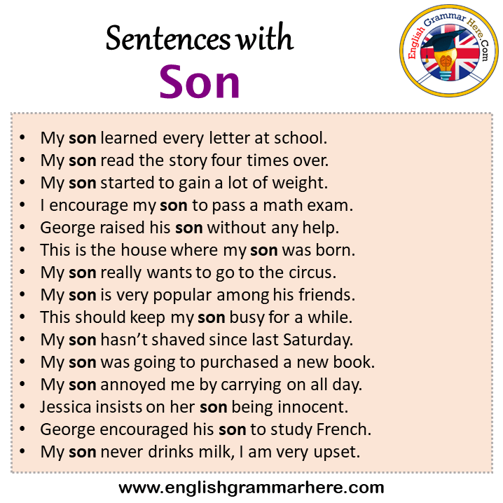 Sentences with Son, Son in a Sentence in English, Sentences For Son