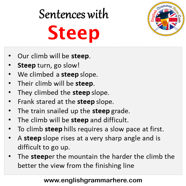 Sentences with Steep, Steep in a Sentence in English, Sentences For Steep