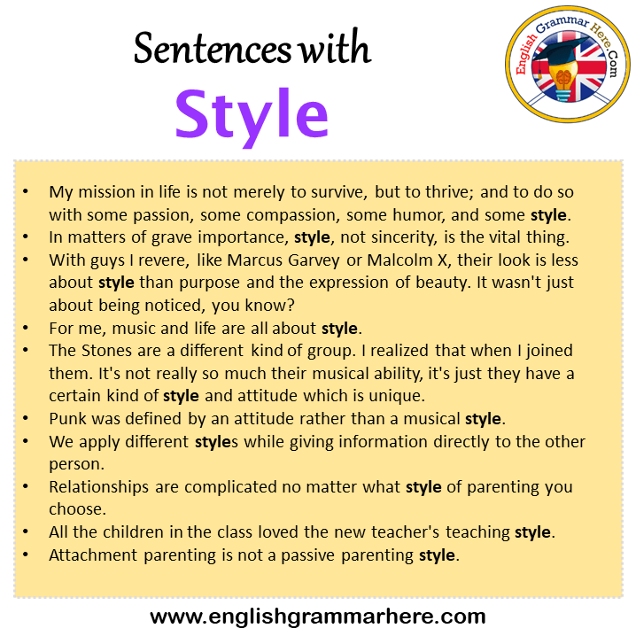 Sentences with Style, Style in a Sentence in English, Sentences For Style