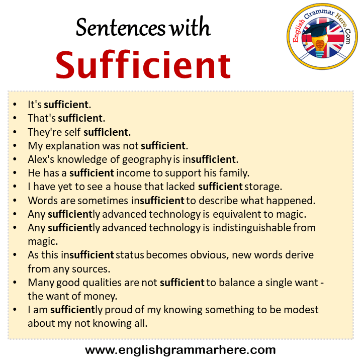 Sentences with Sufficient, Sufficient in a Sentence in English, Sentences For Sufficient