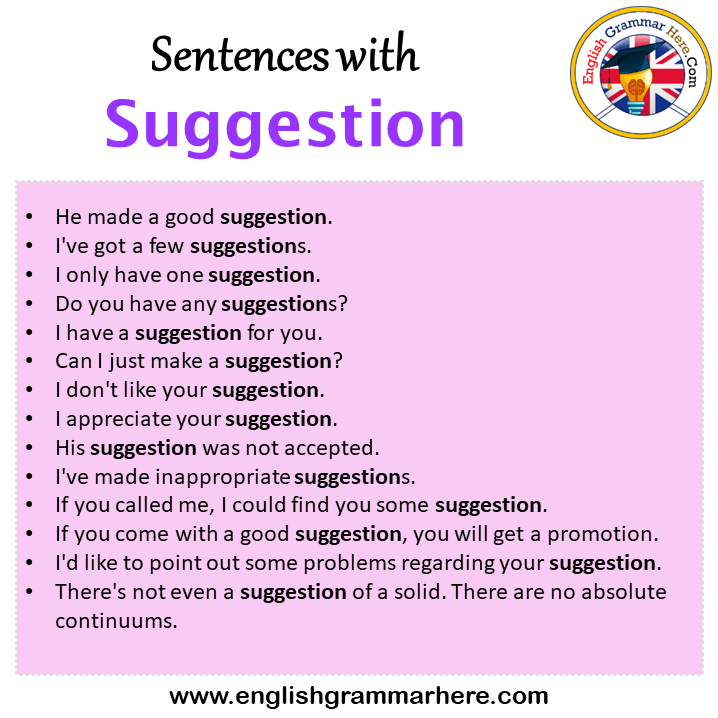 Sentences with Suggestion, Suggestion in a Sentence in English, Sentences For Suggestion