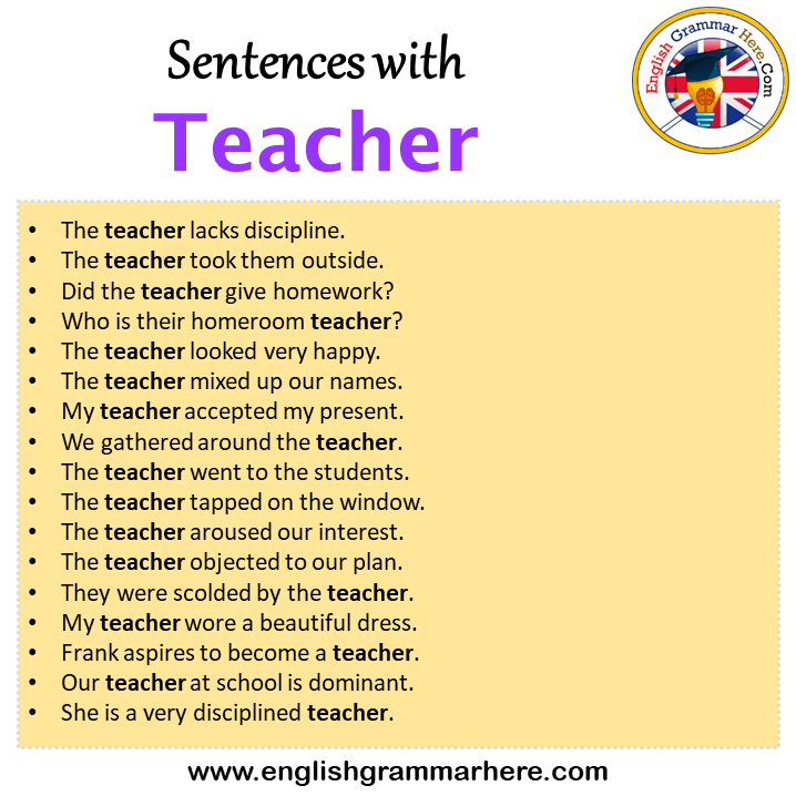 Sentences with Teacher, Teacher in a Sentence in English, Sentences For Teacher
