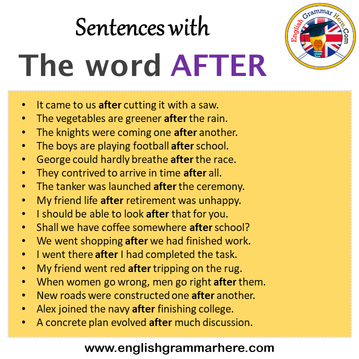Sentences with The word AFTER, The word AFTER in a Sentence in English, Sentences For The word AFTER