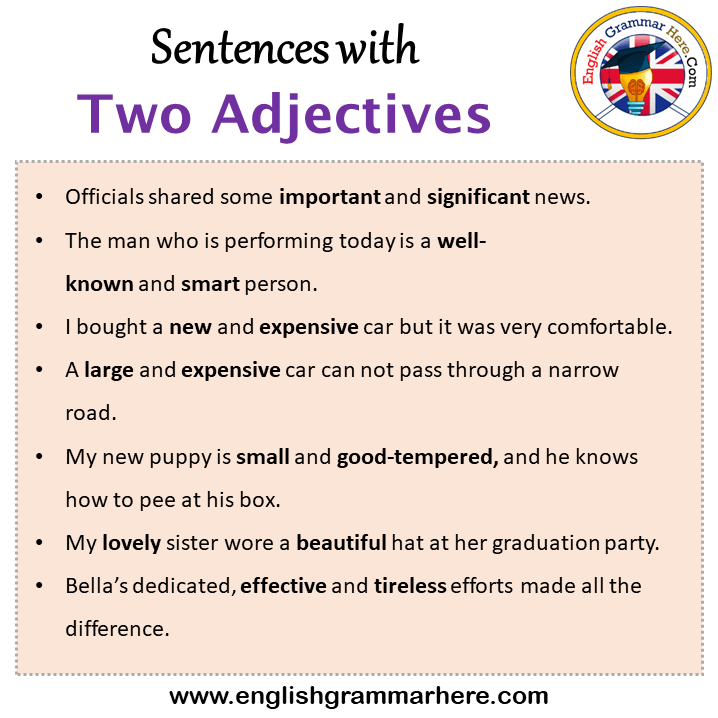 Sentences with Two Adjectives, Two Adjectives in a Sentence in English, Sentences For Two Adjectives