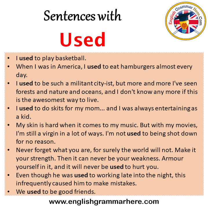 Sentences with Used, Used in a Sentence in English, Sentences For Used