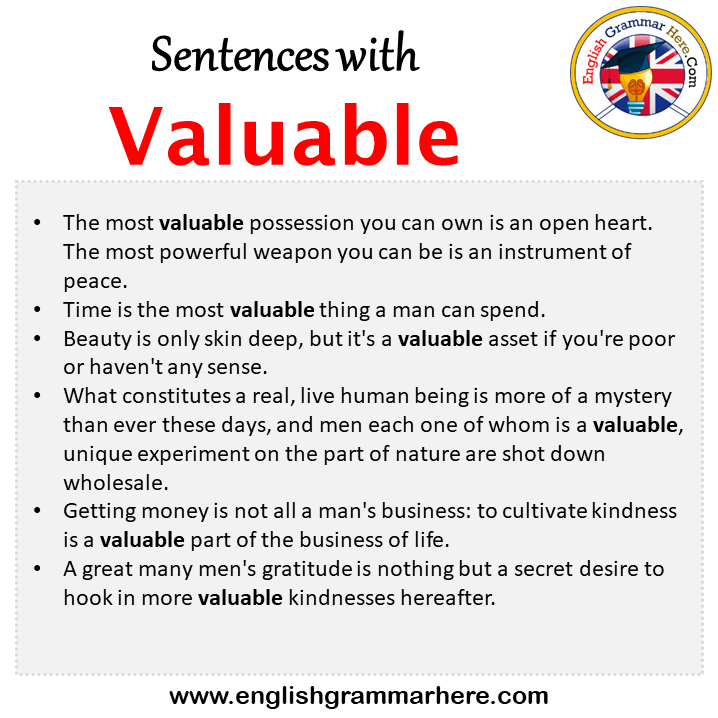 Sentences with Valuable, Valuable in a Sentence in English, Sentences For Valuable