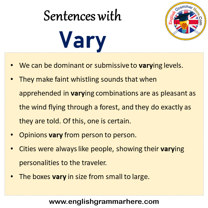 Sentences with Vary, Vary in a Sentence in English, Sentences For Vary