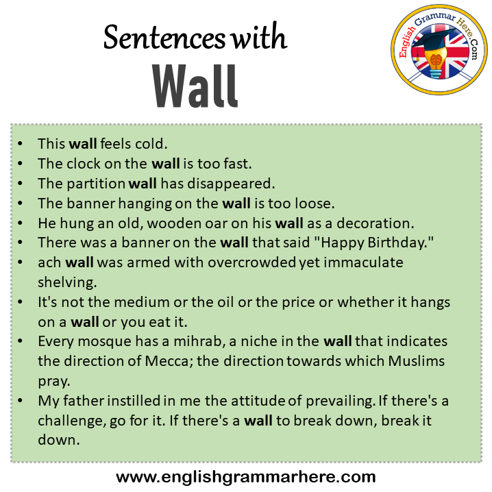 Sentences with Wall, Wall in a Sentence in English, Sentences For Wall