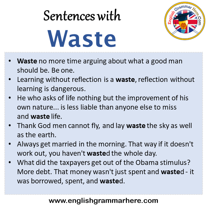 Sentences with Waste, Waste in a Sentence in English, Sentences For Waste