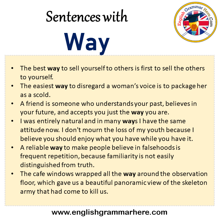 Sentences with Way, Way in a Sentence in English, Sentences For Way