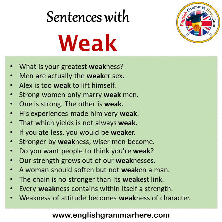 Sentences with Weak, Weak in a Sentence in English, Sentences For Weak