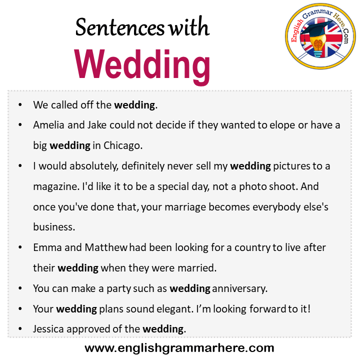 Sentences with Wedding, Wedding in a Sentence in English, Sentences For Wedding