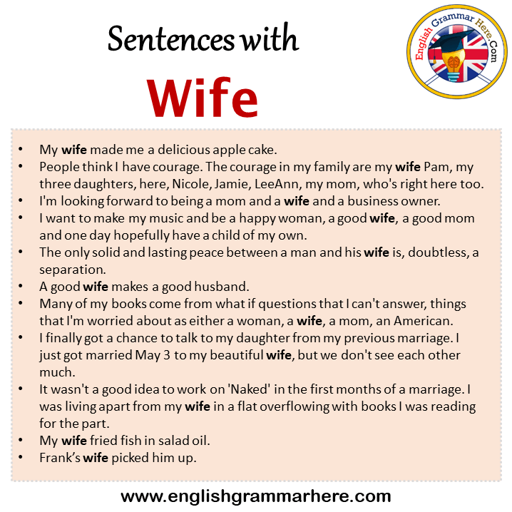 Sentences with Wife, Wife in a Sentence in English, Sentences For Wife