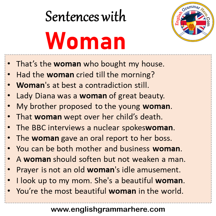 Sentences with Woman, Woman in a Sentence in English, Sentences For Woman