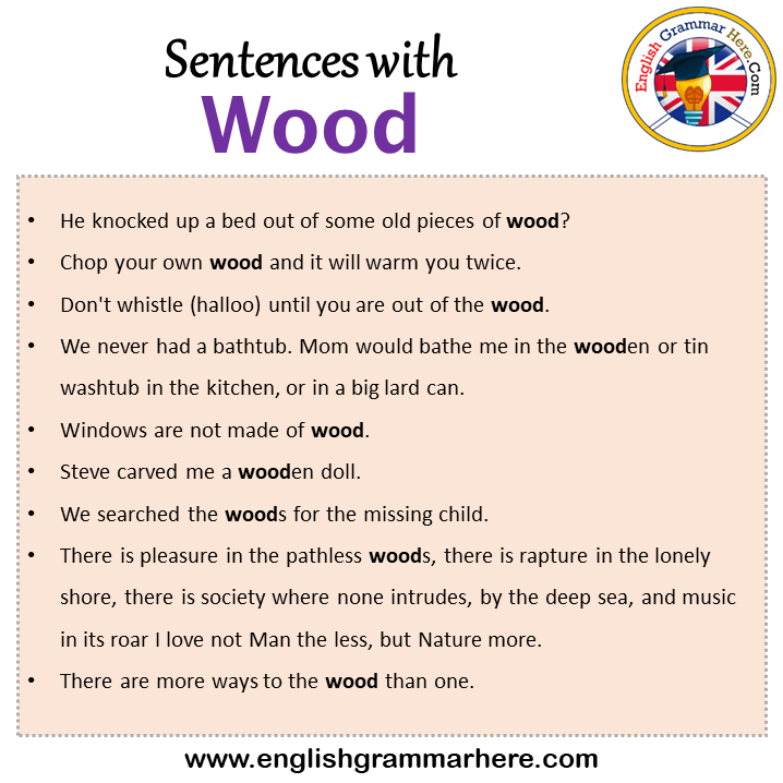 Sentences with Wood, Wood in a Sentence in English, Sentences For Wood