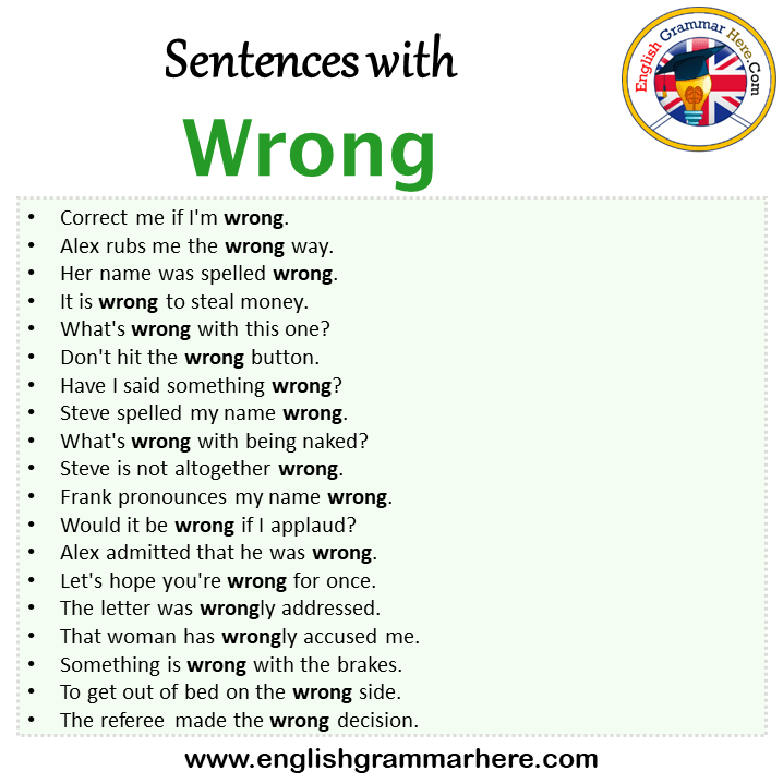 Sentences with Wrong, Wrong in a Sentence in English, Sentences For Wrong
