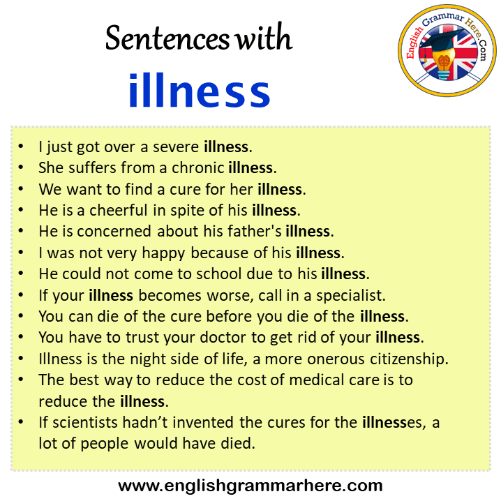 Sentences with illness, illness in a Sentence in English, Sentences For illness