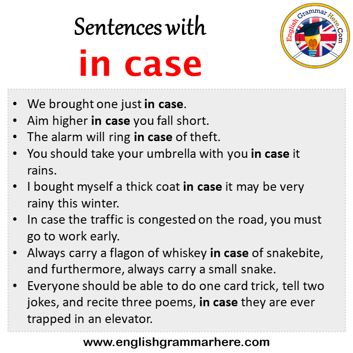 Sentences with in case, in case in a Sentence in English, Sentences For in case