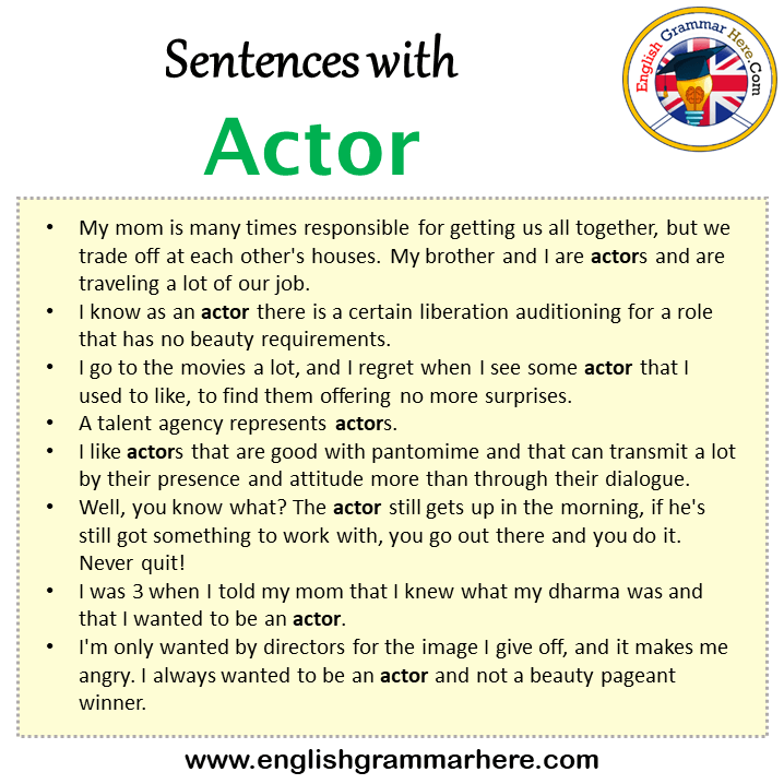 Sentences with Actor, Actor in a Sentence in English, Sentences For Actor