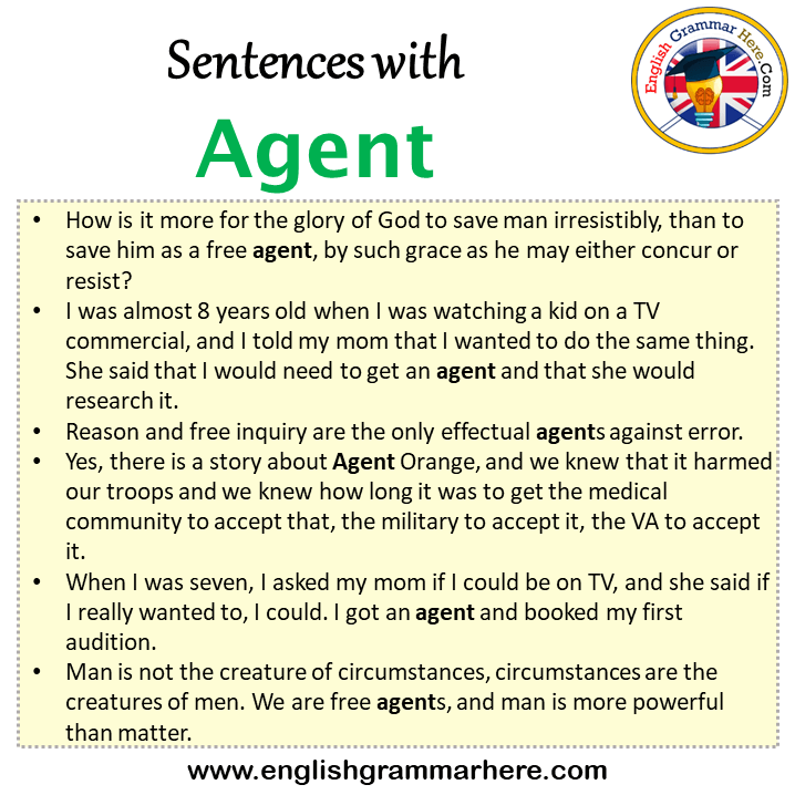 Sentences with Agent, Agent in a Sentence in English, Sentences For Agent