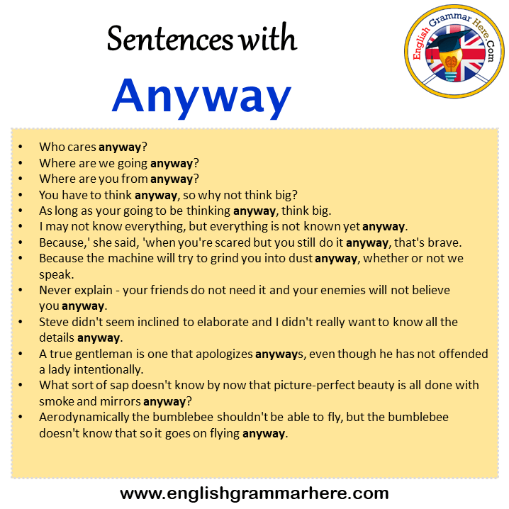 Sentences with Anyway, Anyway in a Sentence in English, Sentences For Anyway