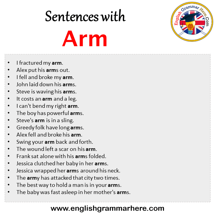 Sentences with Arm, Arm in a Sentence in English, Sentences For Arm