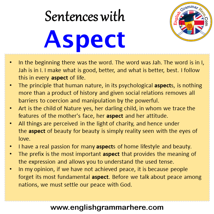 Sentences with Aspect, Aspect in a Sentence in English, Sentences For Aspect