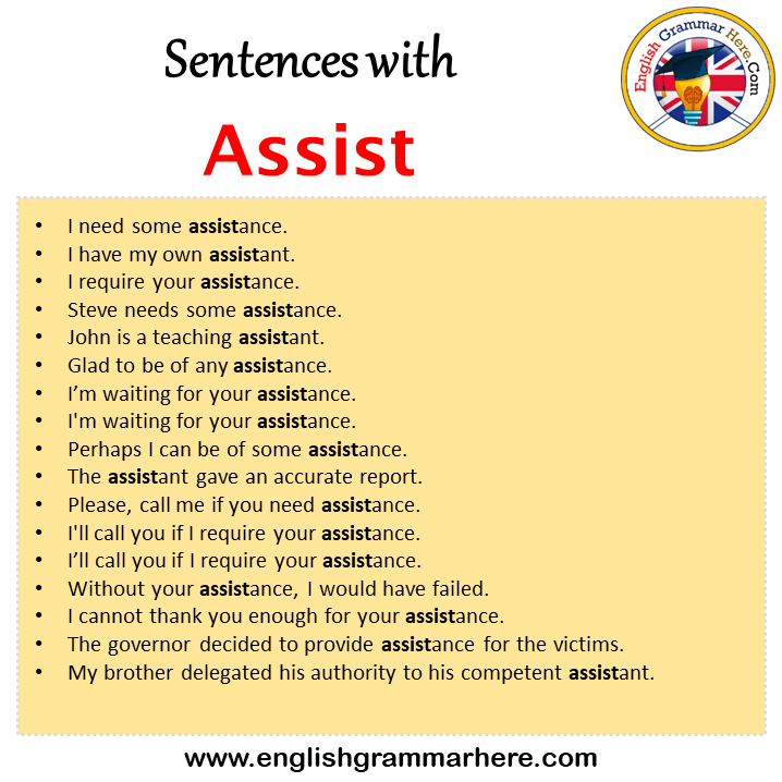 Sentences with Assist, Assist in a Sentence in English, Sentences For Assist
