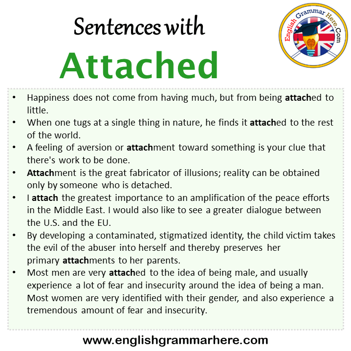 Sentences with Attached, Attached in a Sentence in English, Sentences For Attached