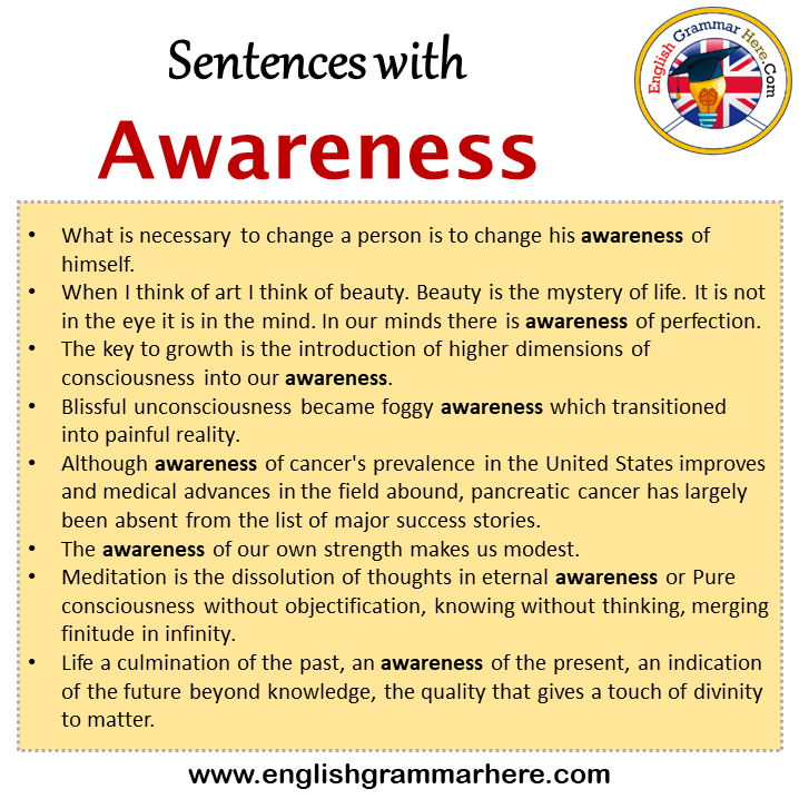 Sentences with Awareness, Awareness in a Sentence in English, Sentences For Awareness