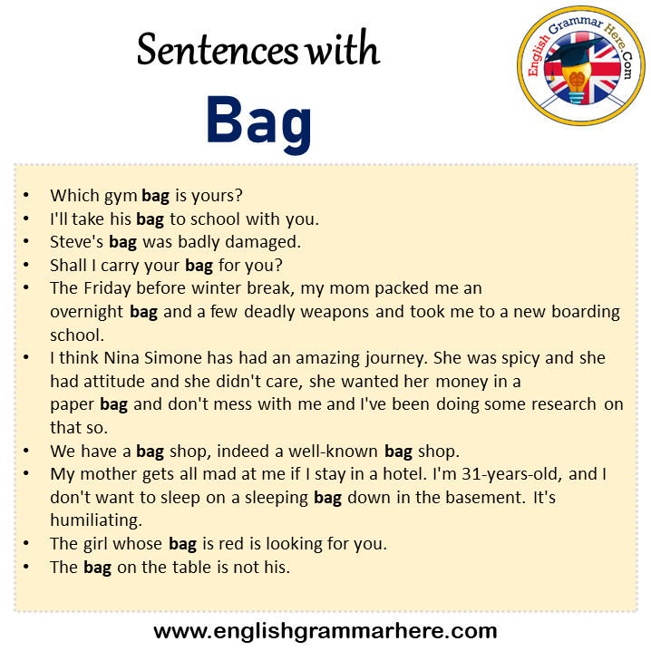 Sentences with Bag, Bag in a Sentence in English, Sentences For Bag