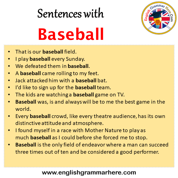 Sentences with Baseball, Baseball in a Sentence in English, Sentences For Baseball