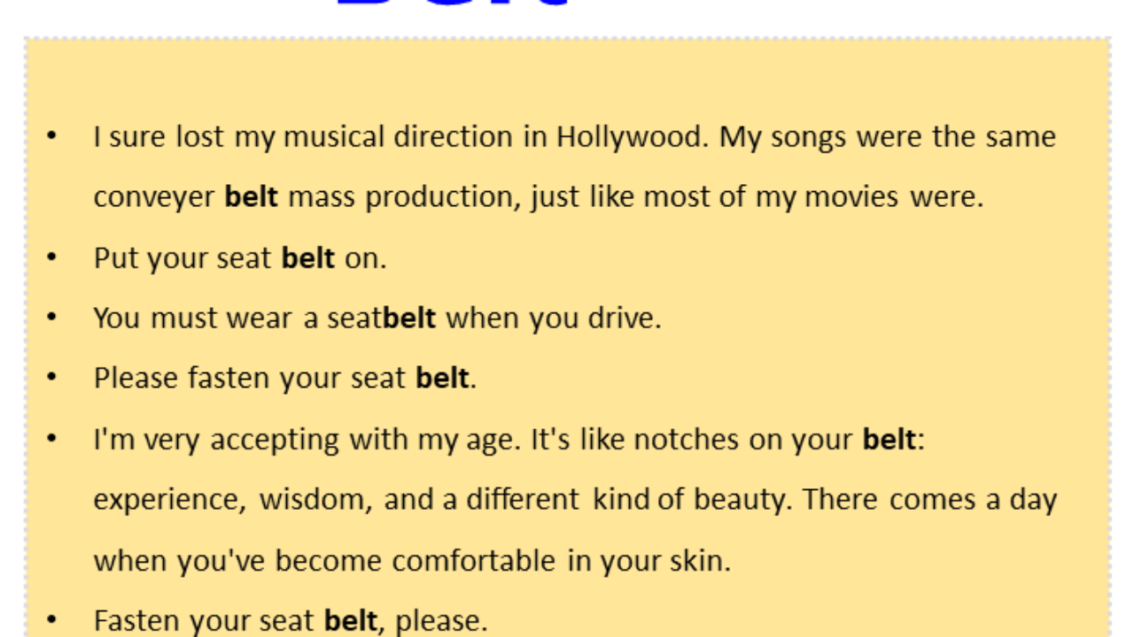 Sentences with Belt, Belt in a Sentence in English, Sentences For Belt -  English Grammar Here