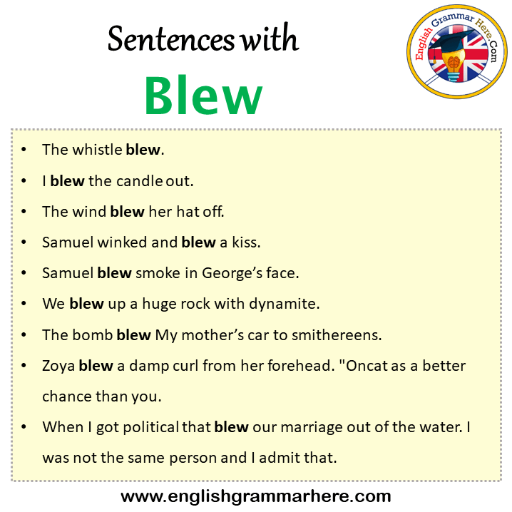 Sentences with Blew, Blew in a Sentence in English, Sentences For Blew
