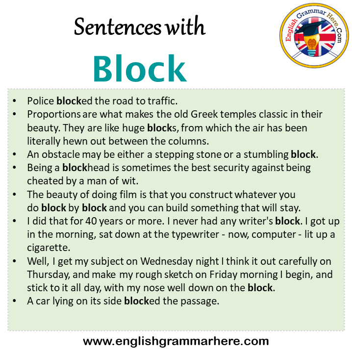 Sentences with Block, Block in a Sentence in English, Sentences For Block