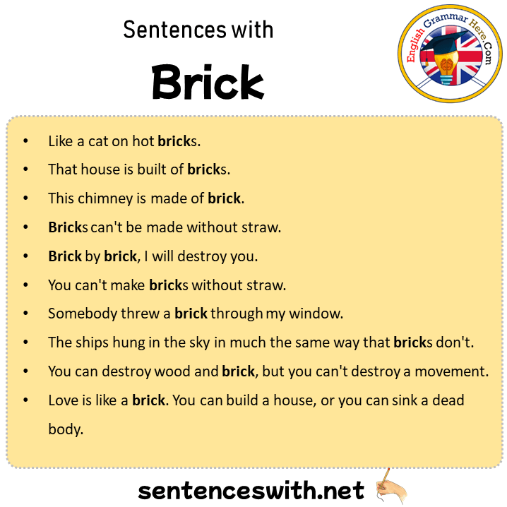 Sentences with Brick, Brick in a Sentence in English, Sentences For Brick