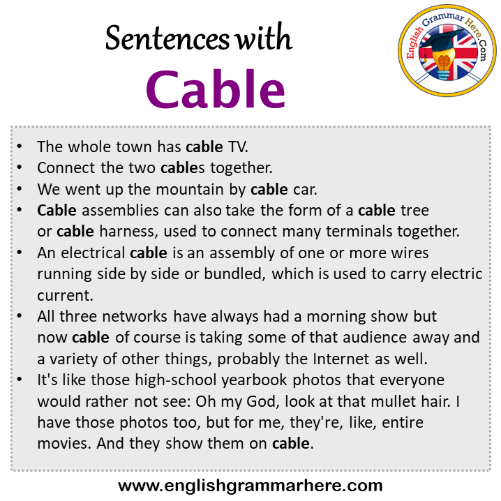 Sentences with Cable, Cable in a Sentence in English, Sentences For Cable