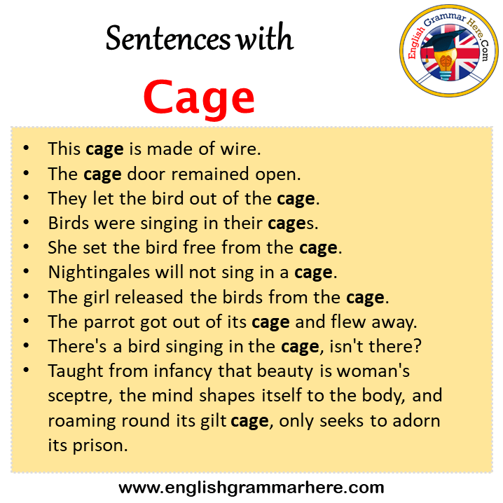 Sentences with Cage, Cage in a Sentence in English, Sentences For Cage