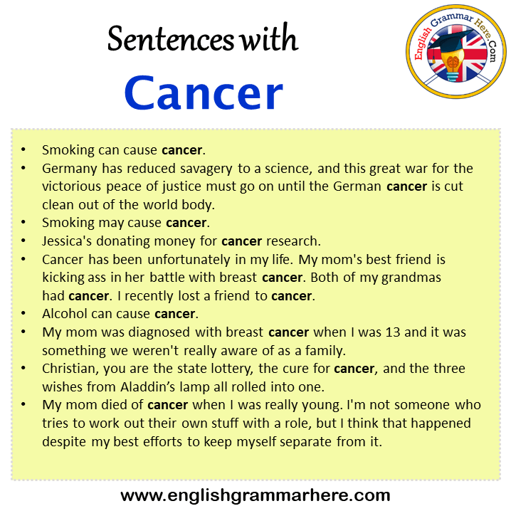 Sentences with Cancer, Cancer in a Sentence in English, Sentences For Cancer