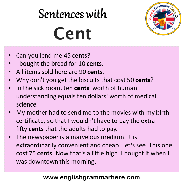 Sentences with Cent, Cent in a Sentence in English, Sentences For Cent
