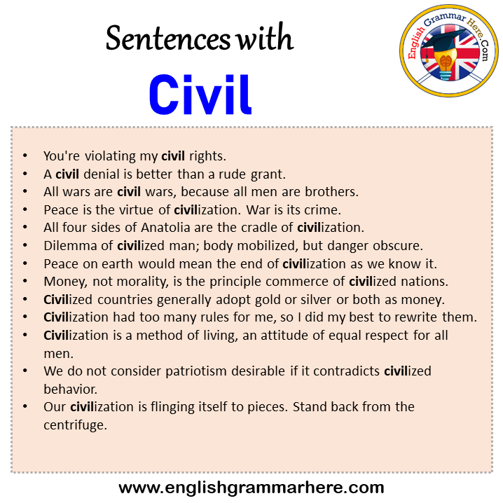 Sentences with Civil, Civil in a Sentence in English, Sentences For Civil