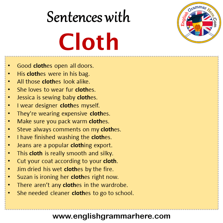 Sentences with Cloth, Cloth in a Sentence in English, Sentences For Cloth