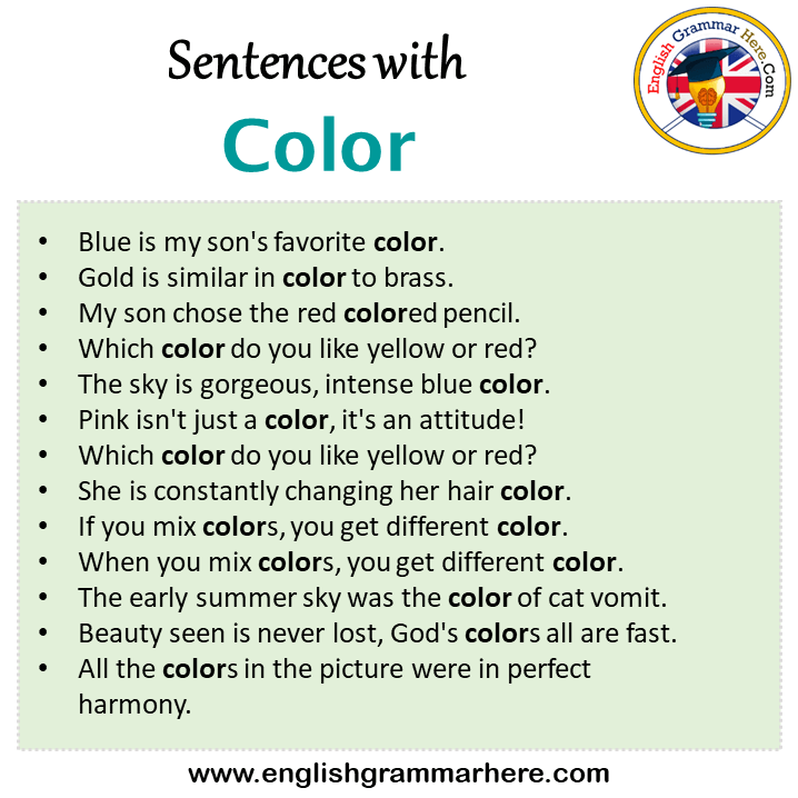 Sentences with Color, Color in a Sentence in English, Sentences For Color