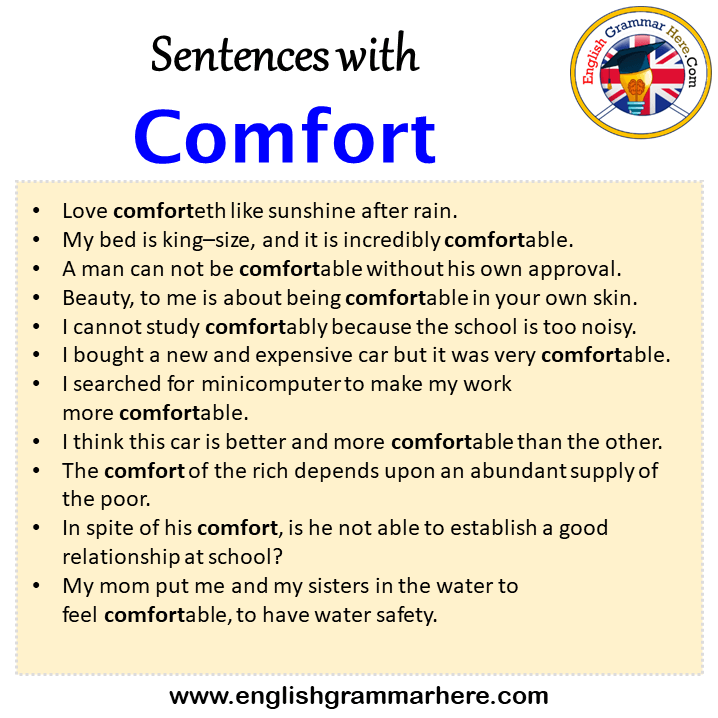 Sentences with Comfort, Comfort in a Sentence in English, Sentences For Comfort