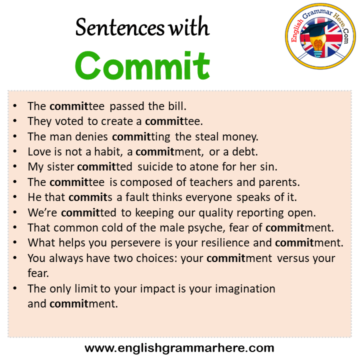 Sentences with Commit, Commit in a Sentence in English, Sentences For Commit