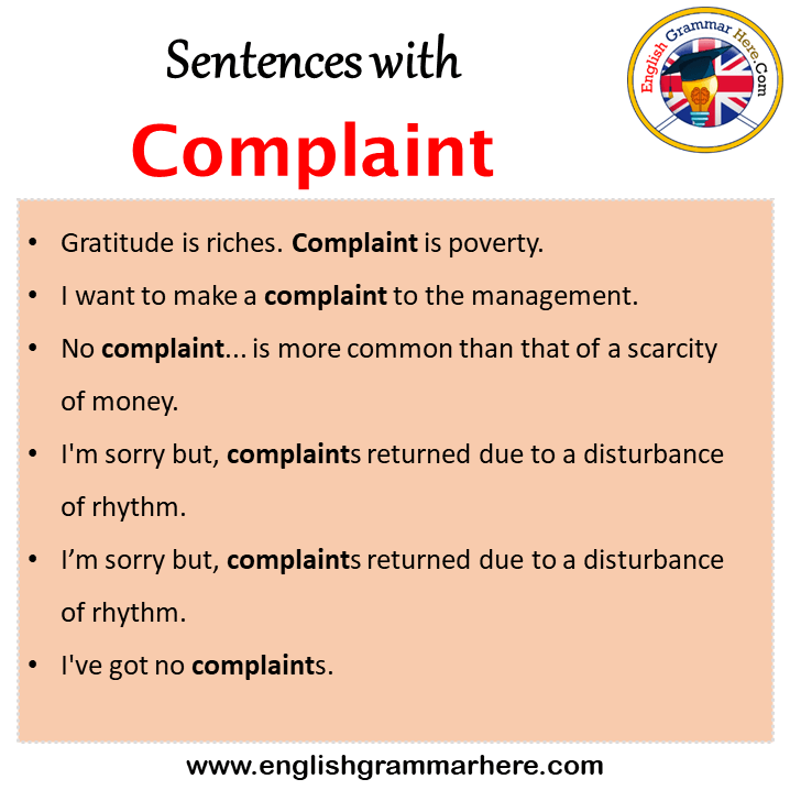 Sentences with Complaint, Complaint in a Sentence in English, Sentences For Complaint