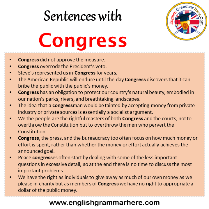 Sentences with Congress, Congress in a Sentence in English, Sentences For Congress