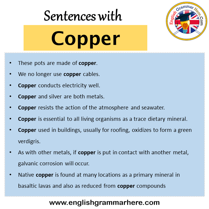 Sentences with Copper, Copper in a Sentence in English, Sentences For Copper