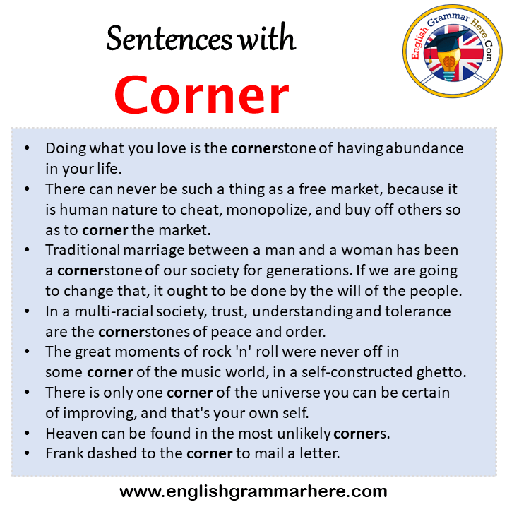 Sentences with Corner, Corner in a Sentence in English, Sentences For Corner